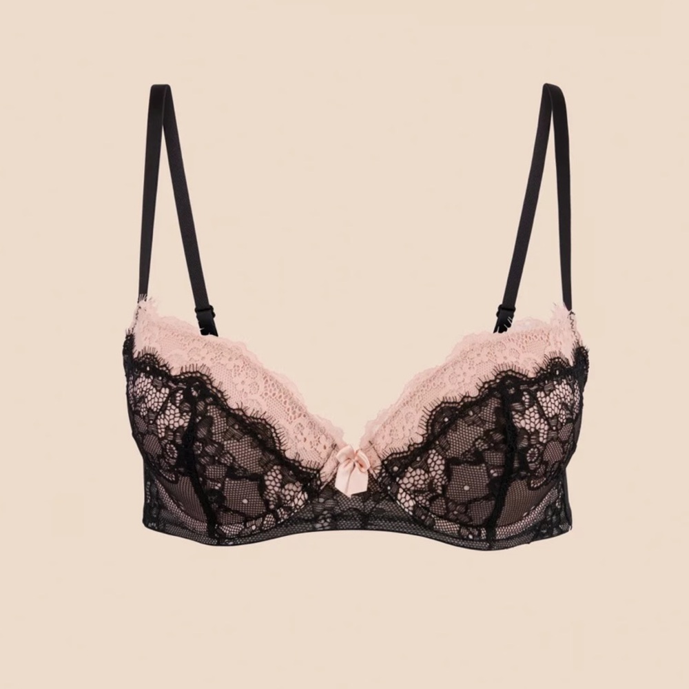 Elegant Lace Black and Pink Bra Emanuelly Push Up 30b adore me
